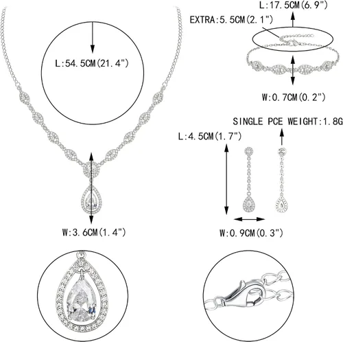 Vista 5 de EVER FAITH Juego de joyas nupciales para mujer, impresionante diseño de lágrima con circonita cúbica y piedra natal, collar y aretes, regalo