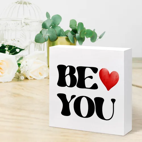 Vista 6 de Letrero de madera con texto en inglés «Be You», letreros de madera inspiradores, decoración de escritorio motivacional, decoración de madera