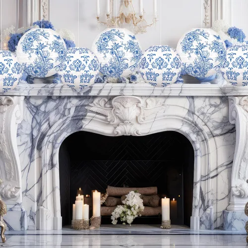 Vista 6 de 15 linternas de papel chinas, decoración de chinoiserie, farol de porcelana azul y blanco para colgar para mediados de otoño, festival, fiesta