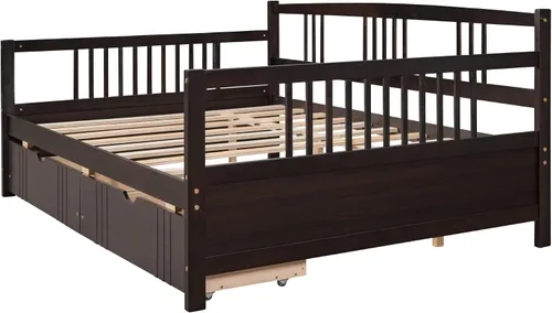 Vista 7 de MERITLINE Sofá cama de tamaño matrimonial, sofá cama de madera con cajones, sofá cama con cajones de almacenamiento matrimonial, sofá cama de doble