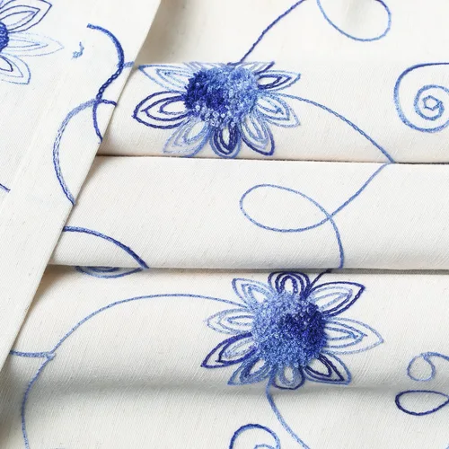 Vista 6 de VOGOL Cortinas de Nivel para Cocina para Ventana, Flores Azules y Enredaderas Bordadas Cortina de 24 Pulgadas de Largo, Cortinas Cortas Tratamiento