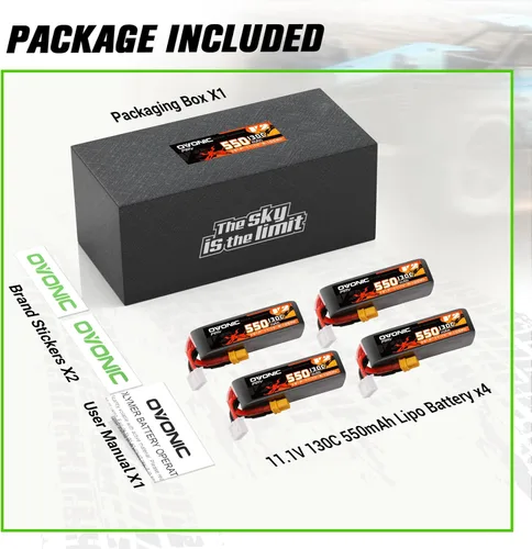 Vista 6 de OVONIC 550mAh 11.1V 3S Lipo Battery 130C Soft Case con conector XT30 para coches RC, camiones, aviones, drones – 4