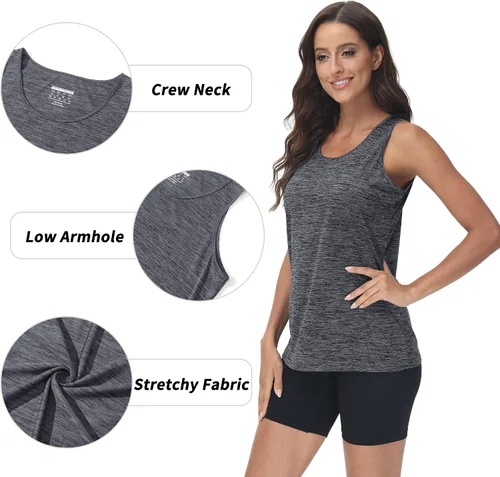 Vista 4 de TACVASEN Camiseta sin mangas para mujer, ligera, atlética, para yoga, cuello redondo, para ejercicio, fitness, para entrenamiento