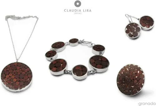 Vista 7 de Wood Statement Circle Earrings, Boho Style Dangle Drop Sterling Silver 925, Wood and Resin Interior, Polished finish, Handmade in Peru by Claudia