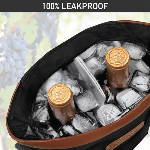 Vista 6 de opux - Portavinos para 2 botellas, bolsa aislada a prueba de fugas para vino, bolsa de enfriamiento portátil para viajes BYOB, picnic, estuche