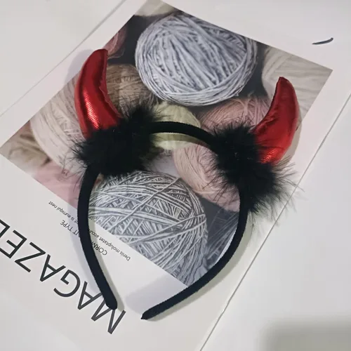 Vista 3 de Diadema de cuernos de diablo, accesorio de disfraz de Halloween, accesorios para Navidad, fiestas de Navidad, regalos para mujeres, adultos y niños