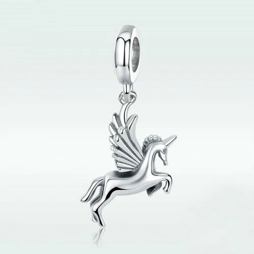 Vista 4 de Abalorio de unicornio de plata de ley 925 para mascotas, abalorios de moda, pulsera y collar, Plata