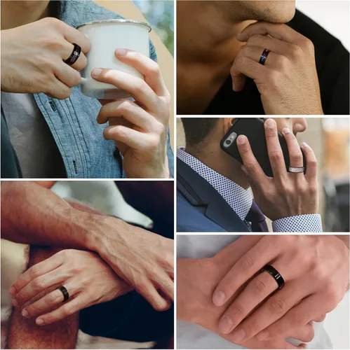 Vista 4 de Besteel 16 anillos de acero inoxidable para hombres y mujeres, anillos para aliviar la ansiedad, cadena fresca, bordes biselados, banda negra celta