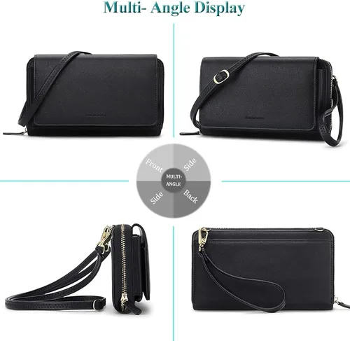 Vista 3 de Peacocktion Cartera para mujer con RFID, cartera cruzada de gran capacidad, 2 correas