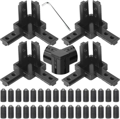 Vista 7 de 4 juegos de soportes de esquina de 4040 con 5 agujeros en forma de L, placas de unión para accesorios de extrusión de aluminio 4040 en negro (L)