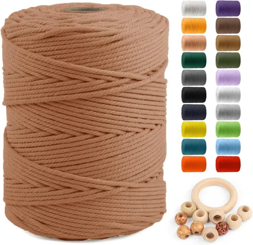 Vista 19 de ZUEXT Cordón de algodón para macramé de 4 mm x 500 m, ZUEXT Cordones trenzados naturales hechos a mano en verde manzana de 4 hebras, cuerda de lana