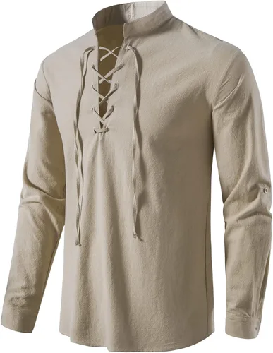 Vista 16 de LucMatton Camisa de manga larga para hombre, estilo retro, con cordones, medieval, renacentista, pirata, vikingo, steampunk, gótico, victoriano