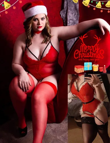 Vista 4 de Avidlove - Conjunto de lencería navideña de encaje con diseño de Papá Noel