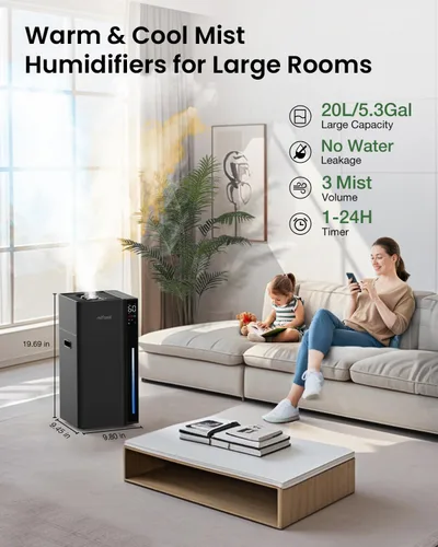 Vista 2 de Mifasol Humidificador de niebla cálida y fría para habitación grande, humidificadores de 5.3 galones/20 litros para el hogar, 1500 pies cuadrados
