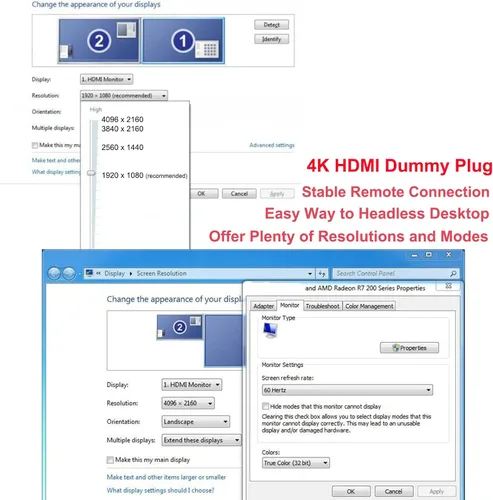Vista 3 de DTECH Emulador de enchufe simulado HDMI 4K, adaptador fantasma sin cabeza, compatible con Windows, Mac, OSX, Linux, soporte 4kx2k 2160P 1080p