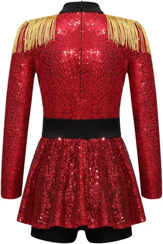 Vista 2 de Disfraz de circo para niñas, disfraz de Halloween con borlas de lentejuelas, vestido de Majorette