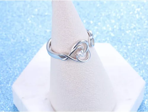 Vista 3 de Joyería de plata de ley 925 grabado I Love You To The Moon and Back Love Heart Open Ring