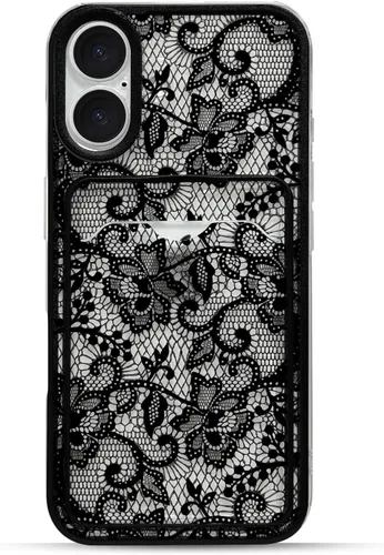 Vista 23 de NITITOP Funda para iPhone 13 transparente linda flor de encaje - flor negra negro (Black Bloom)