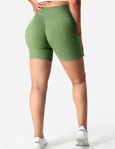 Vista 2 de YEOREO Pantalones cortos de entrenamiento sin costuras para mujer, cintura alta, intensifican correr, yoga, gimnasio, entrenamiento