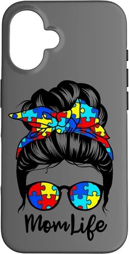 Vista 32 de Mom Life Messy Bun Hair Autism Funny Autism Case for iPhone 17