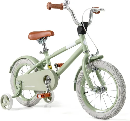 Vista 14 de BABY JOY Bicicleta infantil de macarones coloridos, de 12, 14, 16 y 18 pulgadas, bicicleta deportiva para niños con ruedas de entrenamiento