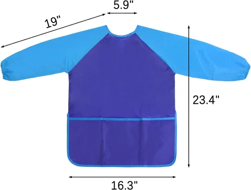 Vista 3 de Kopokita - Delantal impermeable para niños artistas, de manga larga, con 3 bolsillos, para niños pequeños y artistas
