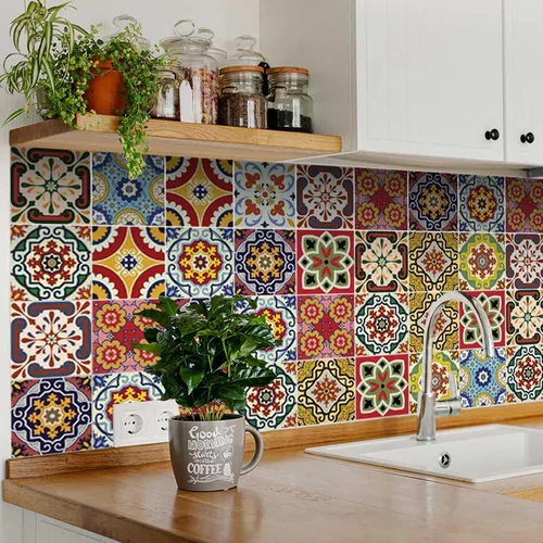 Vista 3 de Juego de 24 calcomanías para azulejos de salpicaduras, auténticos azulejos tradicionales de Talavera, calcomanías para azulejos de baño y cocina