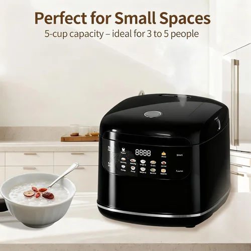 Vista 5 de Mini olla arrocera inteligente portátil, 2L, 5 tazas cocidas/3 tazas sin cocinar, arrocera antiadherente de 400 W, temporizador con retraso de 24