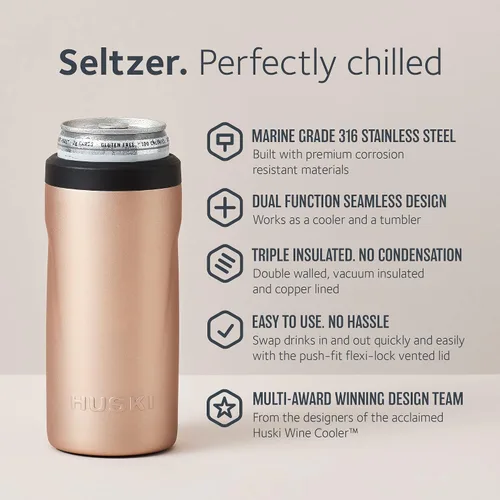 Vista 2 de Huski Seltzer - Enfriador Nuevo Soporte delgado de alta calidad de 12 onzas para latas delgadas de cerveza y soda Acero inoxidable 316
