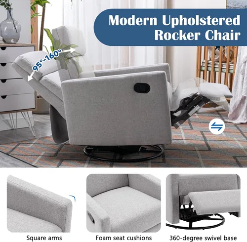 Vista 6 de LUMISOL Silla reclinable giratoria para adultos, silla deslizante giratoria para guardería, sofá individual reclinable manual, tapizada en lino