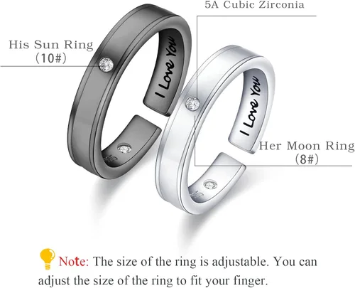 Vista 2 de OHAYOO 925 Sterling Silver Couple Rings I Love You Promise Rings Open Rings Adjustable Engagement Wedding Band Sets Jewelry for Men Women