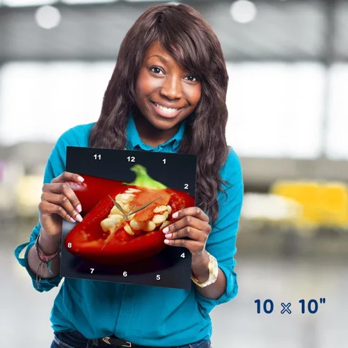 Vista 2 de 3dRose Capiscum Seeds - Chili, Chili Pepper, Chilli, Chilli Peppers, Pepper, Peppers, red 15x15 Wall Clock