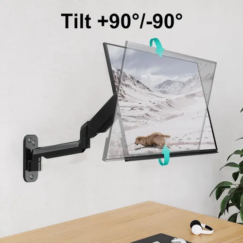 Vista 6 de MOUNT PRO Soporte de pared para monitor para pantallas curvadas planas de 35 pulgadas/26.4 libras, brazo de monitor único de alta resistencia