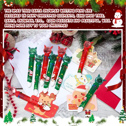 Vista 4 de Fulmoon Juego de 72 bolígrafos de Navidad, 10 en 1, multicolor, 6 colores, retráctil, regalo de felicitación de Navidad, árbol de Navidad, lindo