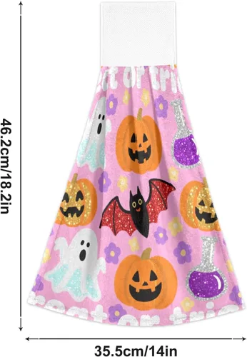 Vista 3 de Toalla de baño con diseño de acuarela, cara de perro, floral, lavanda, floral, calabaza, Halloween, juego de 2 toallas de Navidad para baño