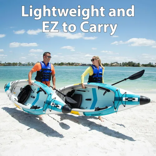 Vista 2 de Sea Eagle EZLITE 10 ultraligero, todo tejido, punto caído, rígido, alto rendimiento, fácil instalación, kayak inflable individual de 10 pies