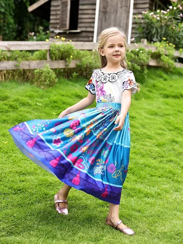 Vista 6 de HenzWorld Vestido Mirabel para niñas, disfraz de la familia Madrigal, disfraz de Isabella para fiesta de cumpleaños, ropa de regalo