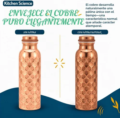 Vista 8 de Kitchen Science Auténtica botella ayurvédica de cobre (34 oz/33.8 fl oz) de cuero para agua potable Probado en laboratorio, a prueba de fugas