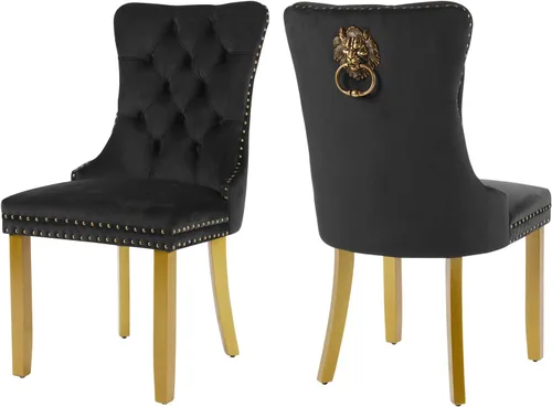 Vista 63 de Juego de 2 sillas de comedor de terciopelo, silla de comedor tapizada de alta gama con tirador de anillo en la espalda, adorno de clavos y patas