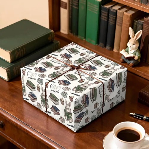 Vista 6 de WRAPAHOLIC Bookish Bunny - Rollo de papel de regalo, 17 pulgadas x 16.5 pies, conejo vintage con papel de regalo para niños y niñas, baby shower