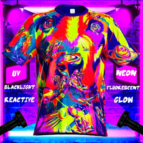 Vista 2 de aofmoka Ultraviolet Fluorescent Handmade Art Neon Blacklight Reactive Print Men T-Shirt