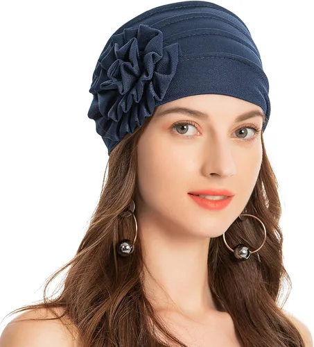 Vista 28 de ZLYC Gorro de verano para mujer, gorro elástico de quimioterapia con flores Blanco floral