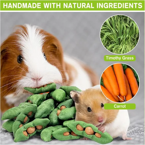 Vista 2 de Fhiny Peapods - Juguetes masticables de hámster, 24 piezas de hierba de Timothy natural, zanahoria, conejillo de indias, juguetes masticables