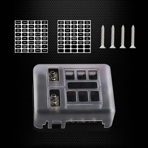 Vista 6 de Ampper Caja de fusibles de 6 vías con bus negativo, DC 12-24 V ATC/bloque de fusibles ATO con indicador LED, cubierta, tornillos y etiqueta adhesiva