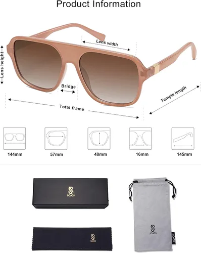 Vista 5 de SOJOS Gafas de sol polarizadas de aviador retro para mujer para hombre vintage cuadradas de los años 70 clásicas UV400 SJ222