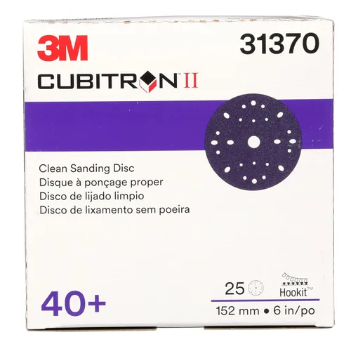 Vista 6 de 3M Cubitron II Hookit 31370 - Disco abrasivo de lijado limpio, 6 pulgadas, grado 40+, paquete de 50 discos, alto rendimiento, larga duración