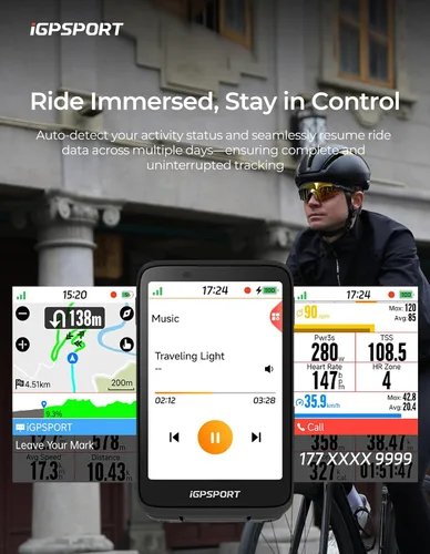 Vista 3 de iGPSPORT BiNavi Bike Computer, 3.5‘’ Touch Screen Map Navigation Music Control Climb Tips, Wireless GPS Cycling Computer