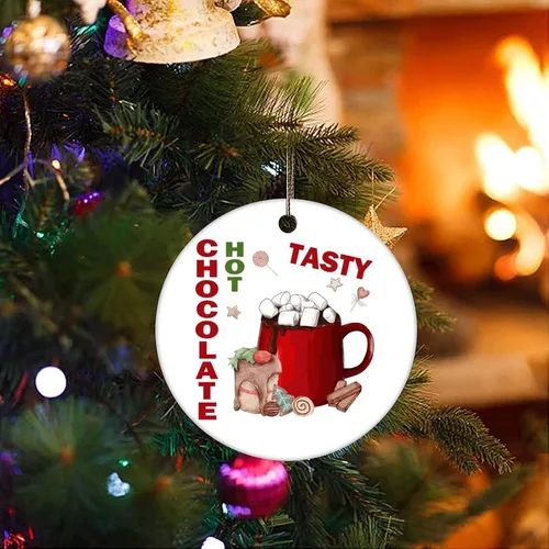 Vista 3 de Adornos para árbol de Navidad, barra de cacao caliente, adorno de Navidad, adorno de recuerdo, decoración del hogar, colgantes colgantes redondos
