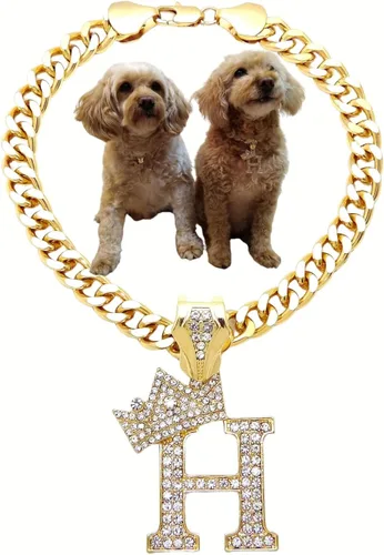 Vista 49 de Collar de cadena con letra inicial cubana para perro, collar de cadena para mascotas, gato, collar para cachorro (S, 25 cm)