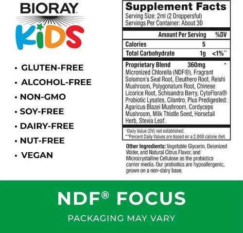 Vista 2 de BIORAY Kids NDF Focus, Cítrico - 2 fl oz - Apoya la función cognitiva, mejora la claridad y promueve niveles de energía constantes - Sin OGM